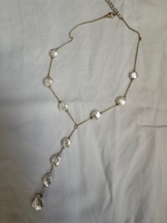 Jewelry - Gold-Tone Flat Coin Pearl Y-Drop Station Necklace